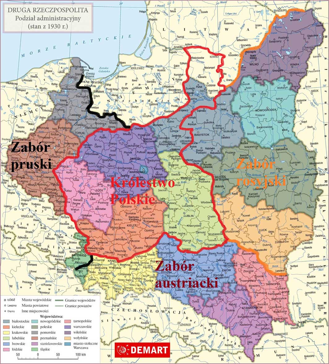 map of Poland in the interwar period